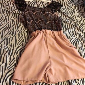 Pink and black lace romper